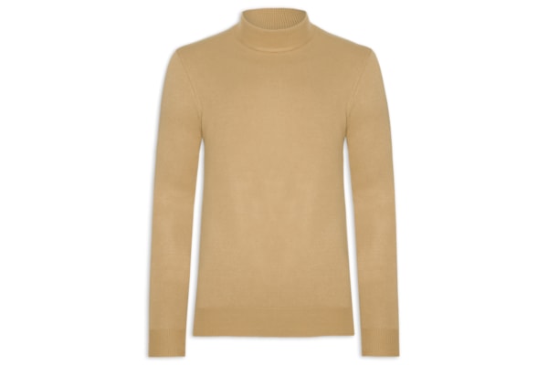 Tricot Masculino Gola Alta Básico - Bege