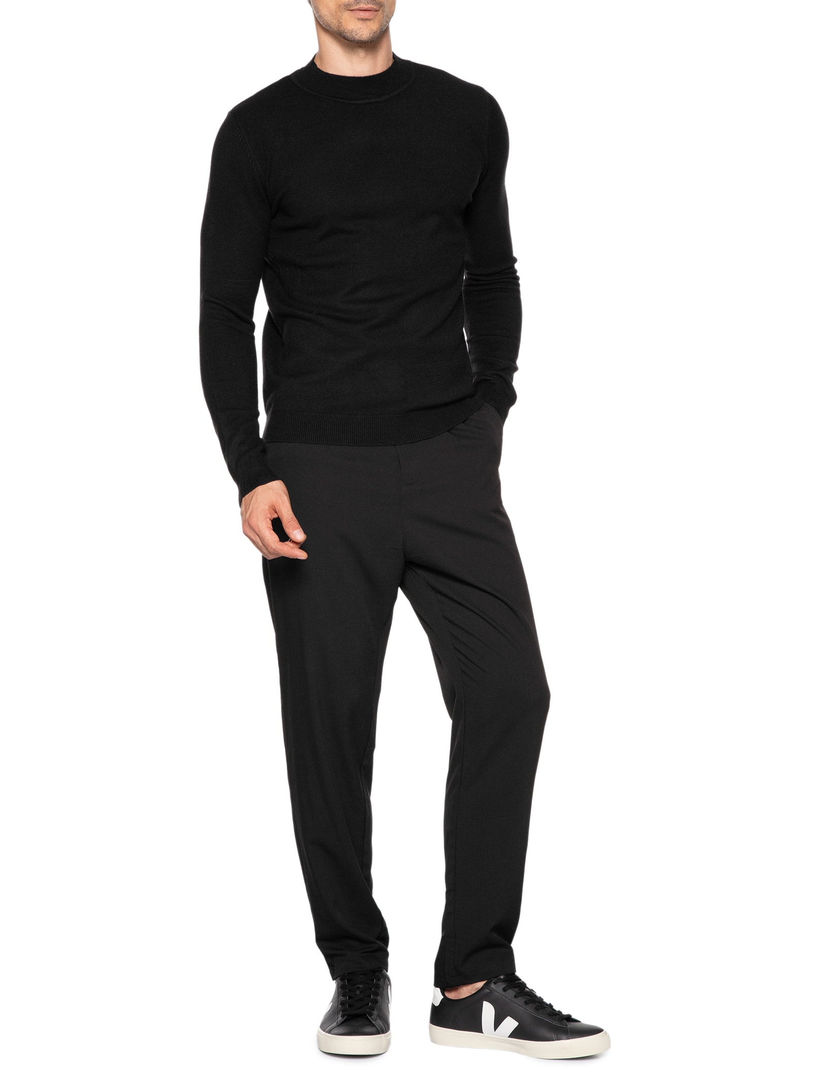 Tricot Masculino Gola Alta Básico Preto '2 Essential