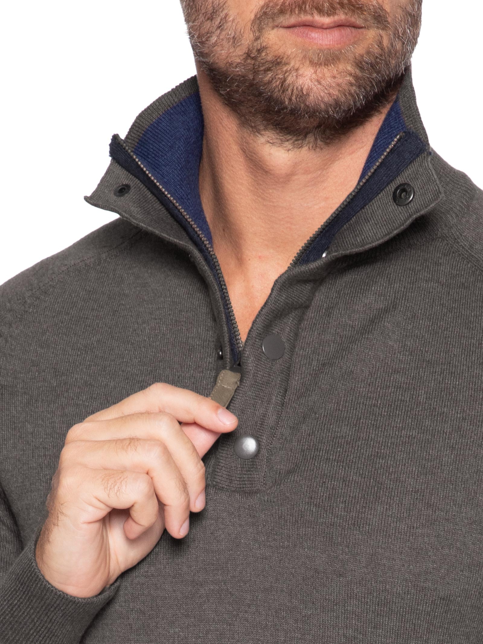 Tricot Masculino Gola Alta Com Fechamento Duplo Marrom '2 Essential