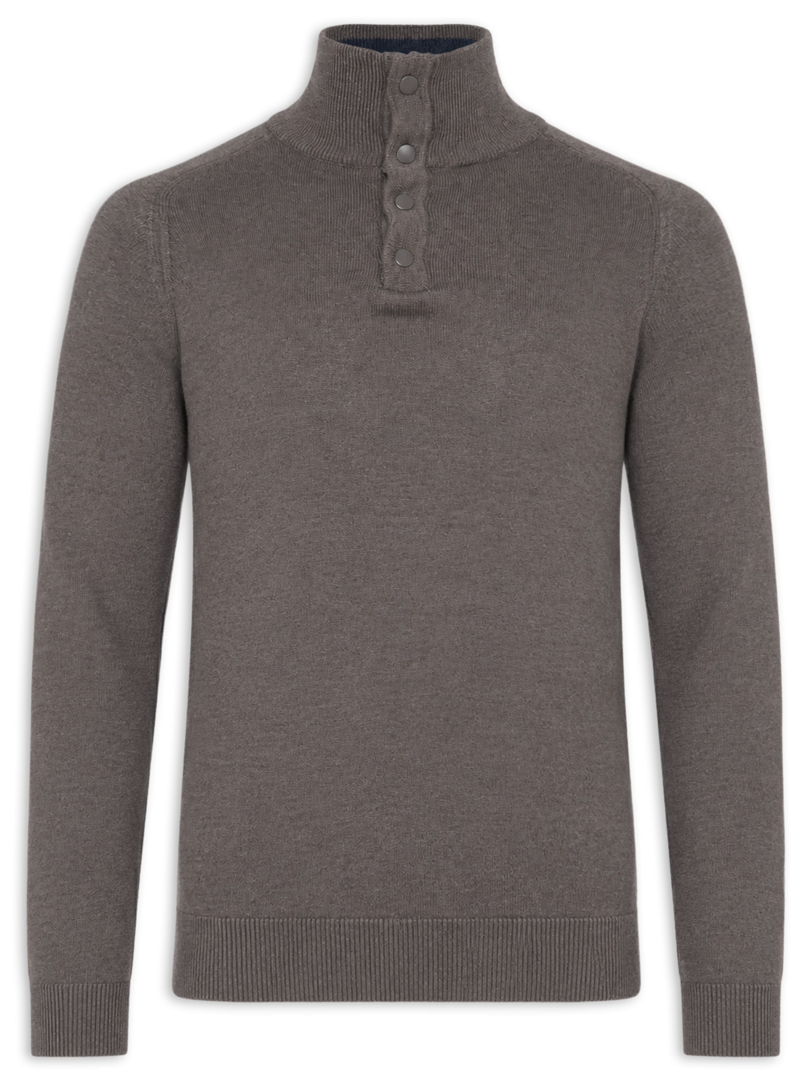 Tricot Masculino Gola Alta Com Fechamento Duplo – Marrom '2 Essential