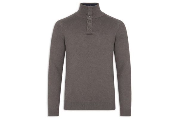 Tricot Masculino Gola Alta Com Fechamento Duplo – Marrom