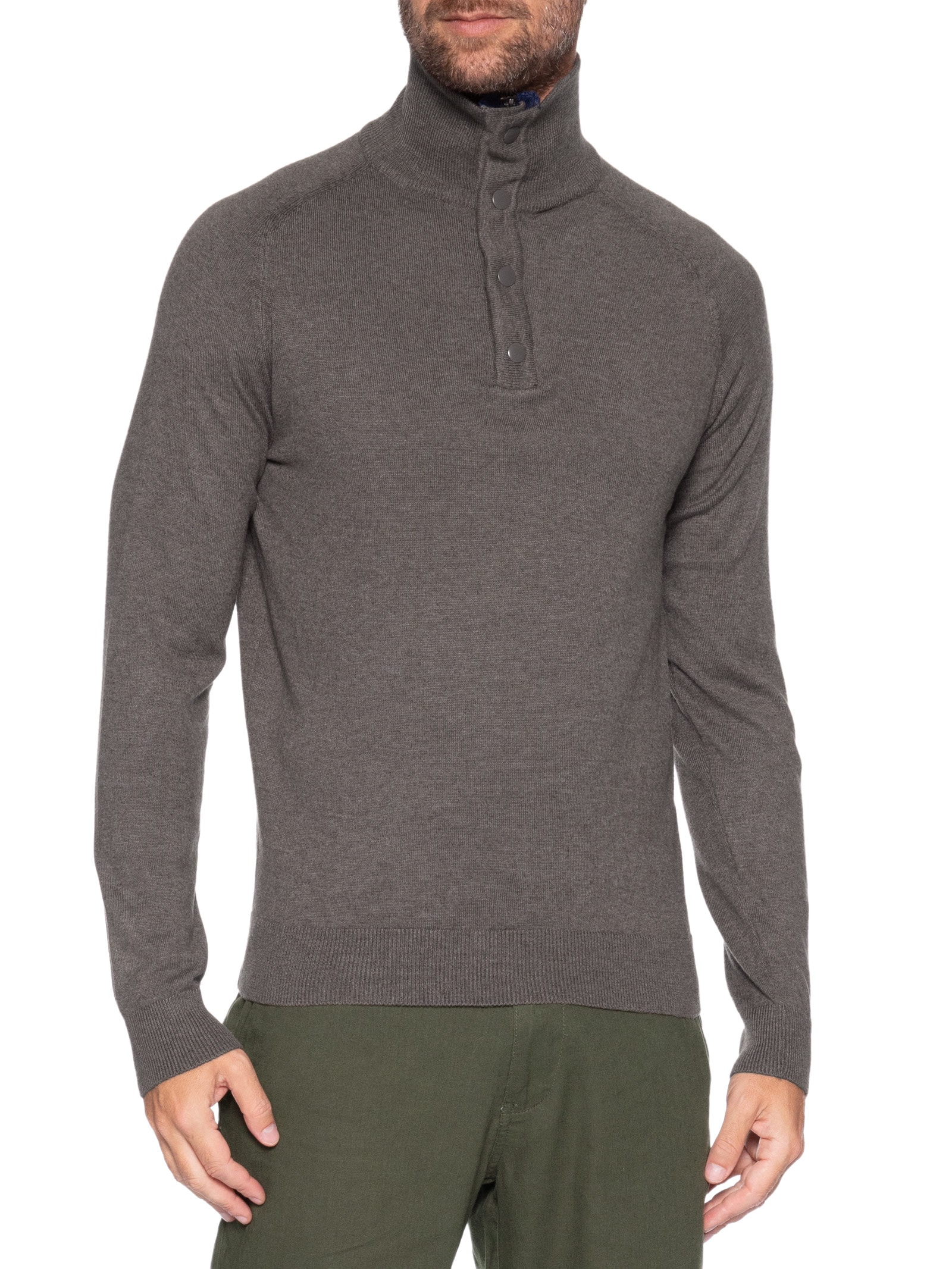 Tricot Masculino Gola Alta Com Fechamento Duplo – Marrom '2 Essential