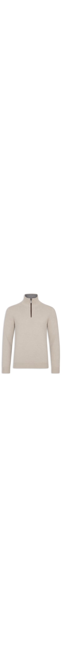 Tricot Masculino Gola Alta e Meio Zíper - Bege