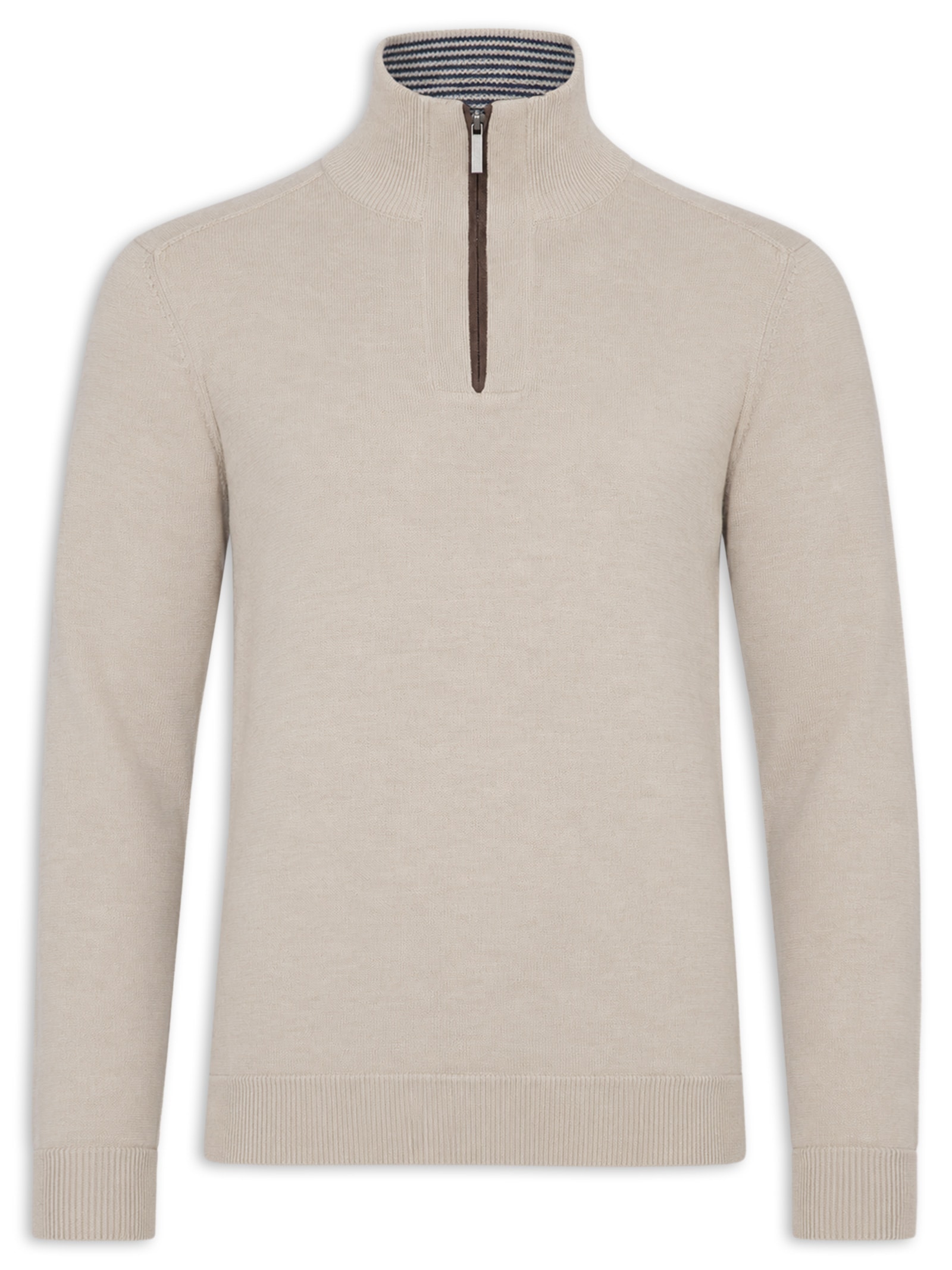 Tricot Masculino Gola Alta e Meio Zíper – Bege '2 Essential