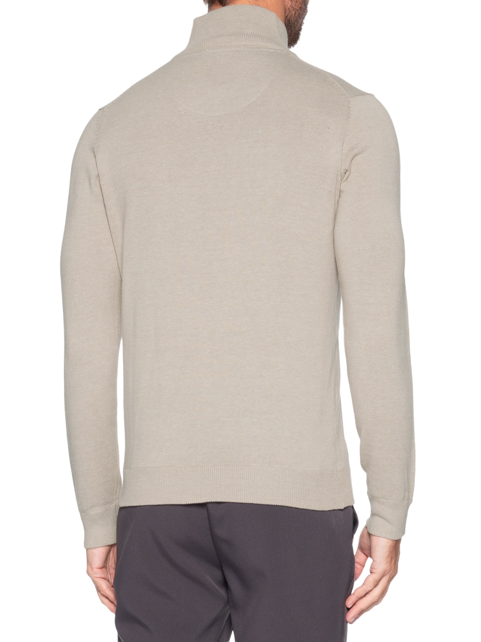 Tricot Masculino Gola Alta e Meio Zíper – Bege '2 Essential