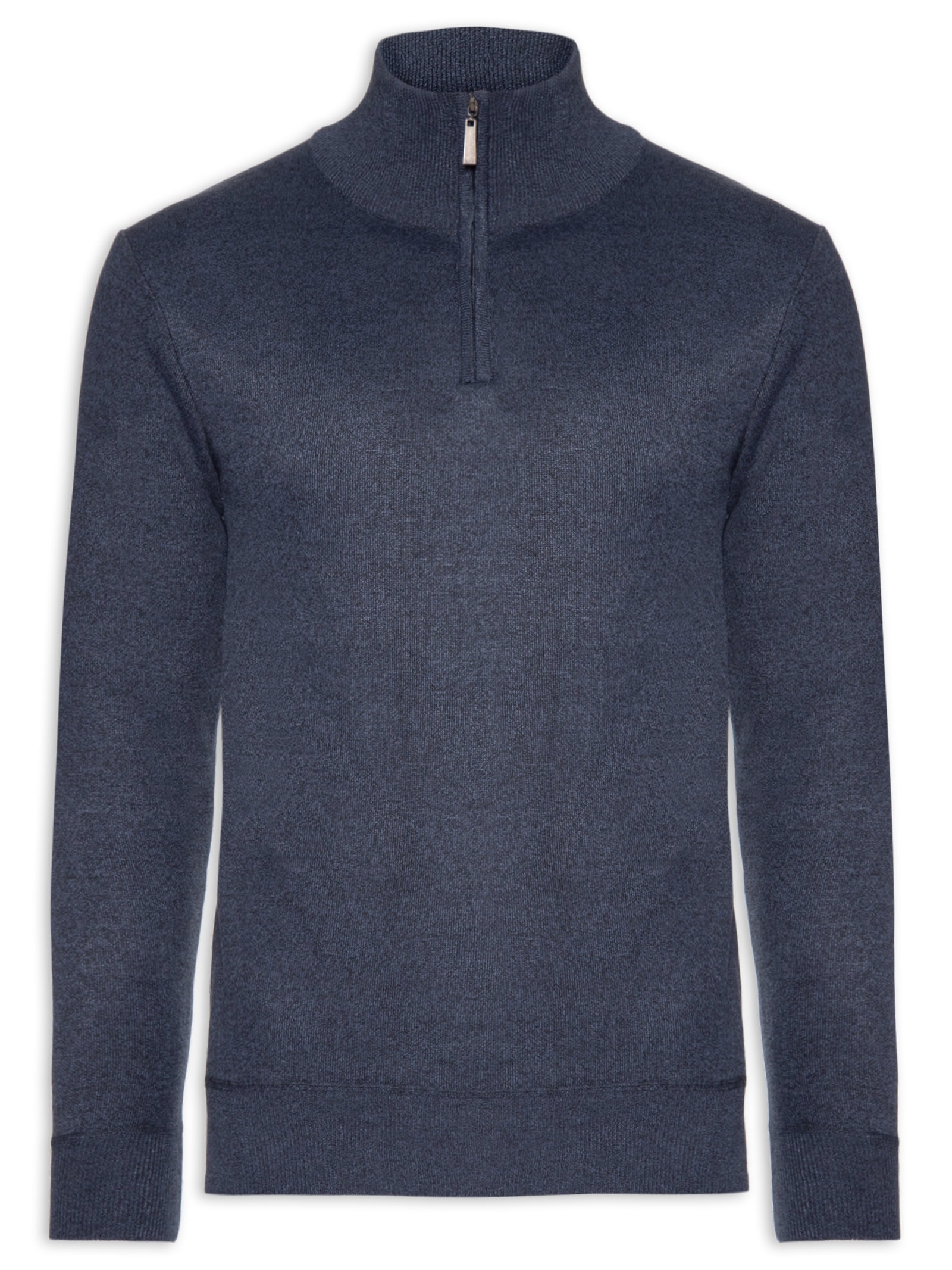 Tricot Masculino Gola Alta Meio Zíper Azul Basiq Men