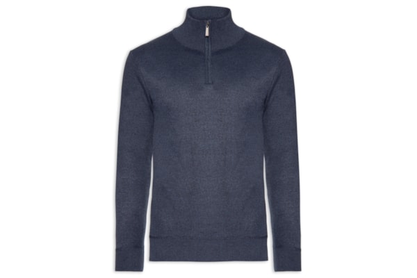Tricot Masculino Gola Alta Meio Zíper - Azul