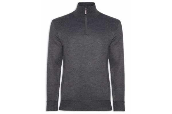 Tricot Masculino Gola Alta Meio Zíper - Cinza
