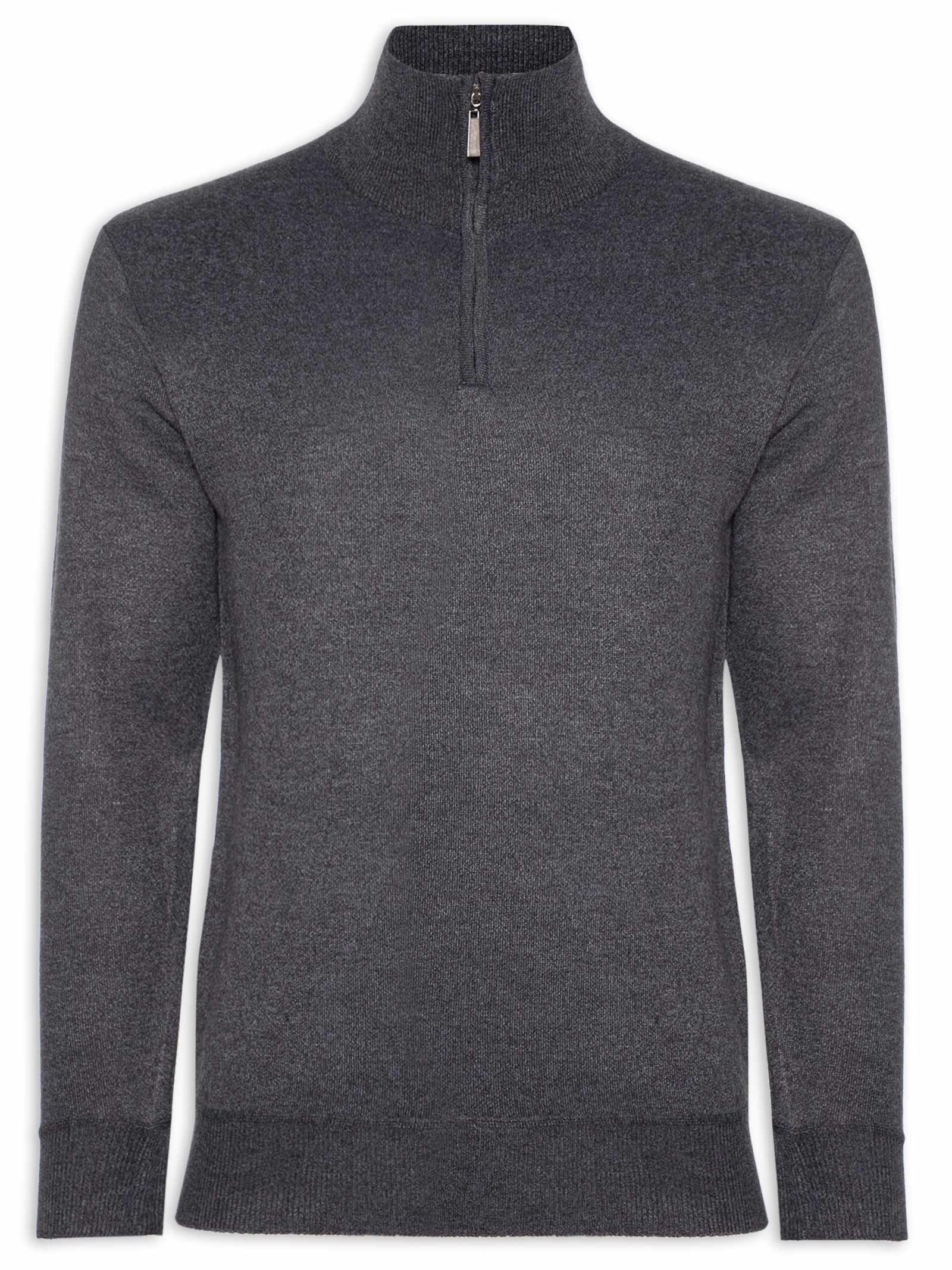 Tricot Masculino Gola Alta Meio Zíper Cinza Basiq Men