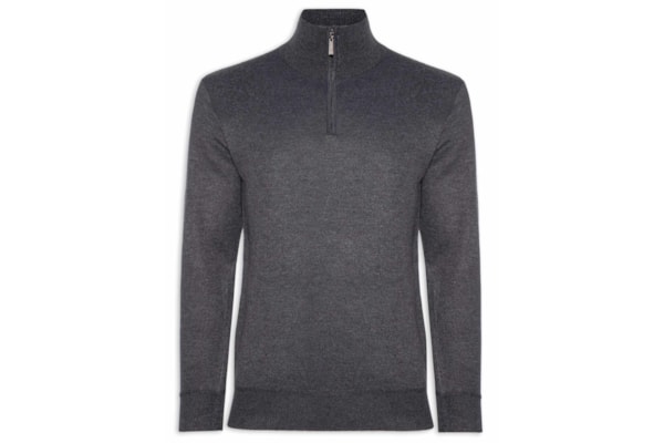 Tricot Masculino Gola Alta Meio Zíper - Cinza