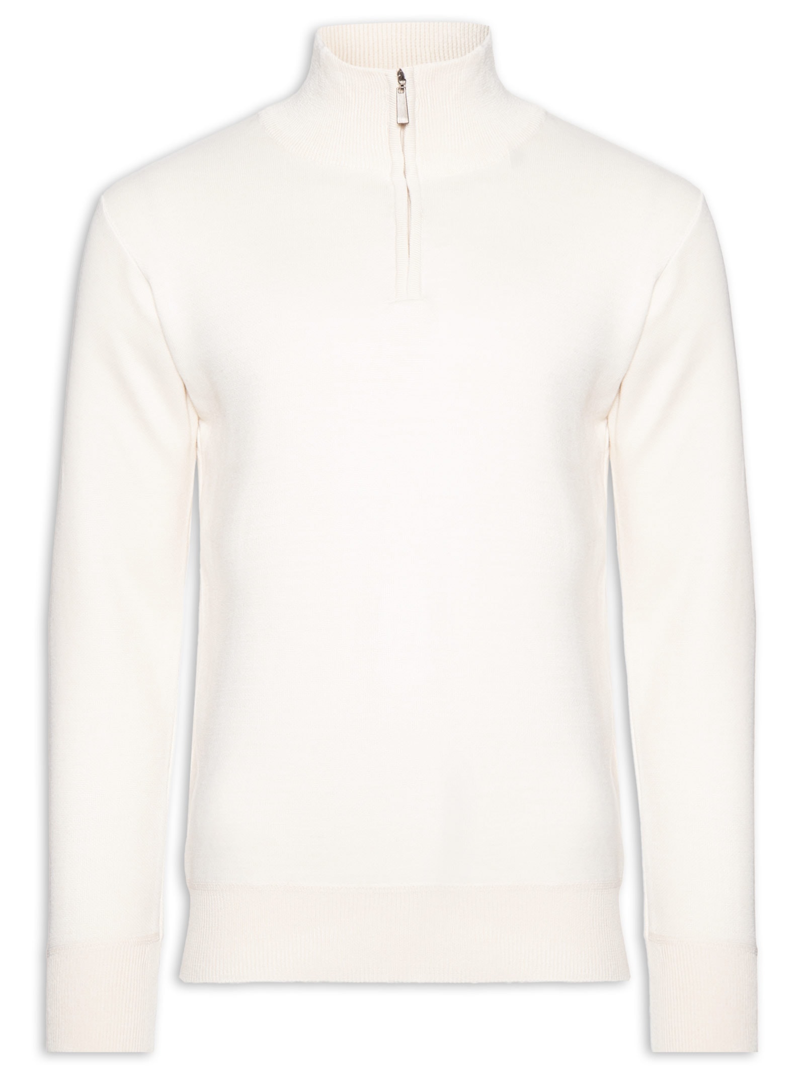 Tricot Masculino Gola Alta Meio Zíper Off White Basiq Men