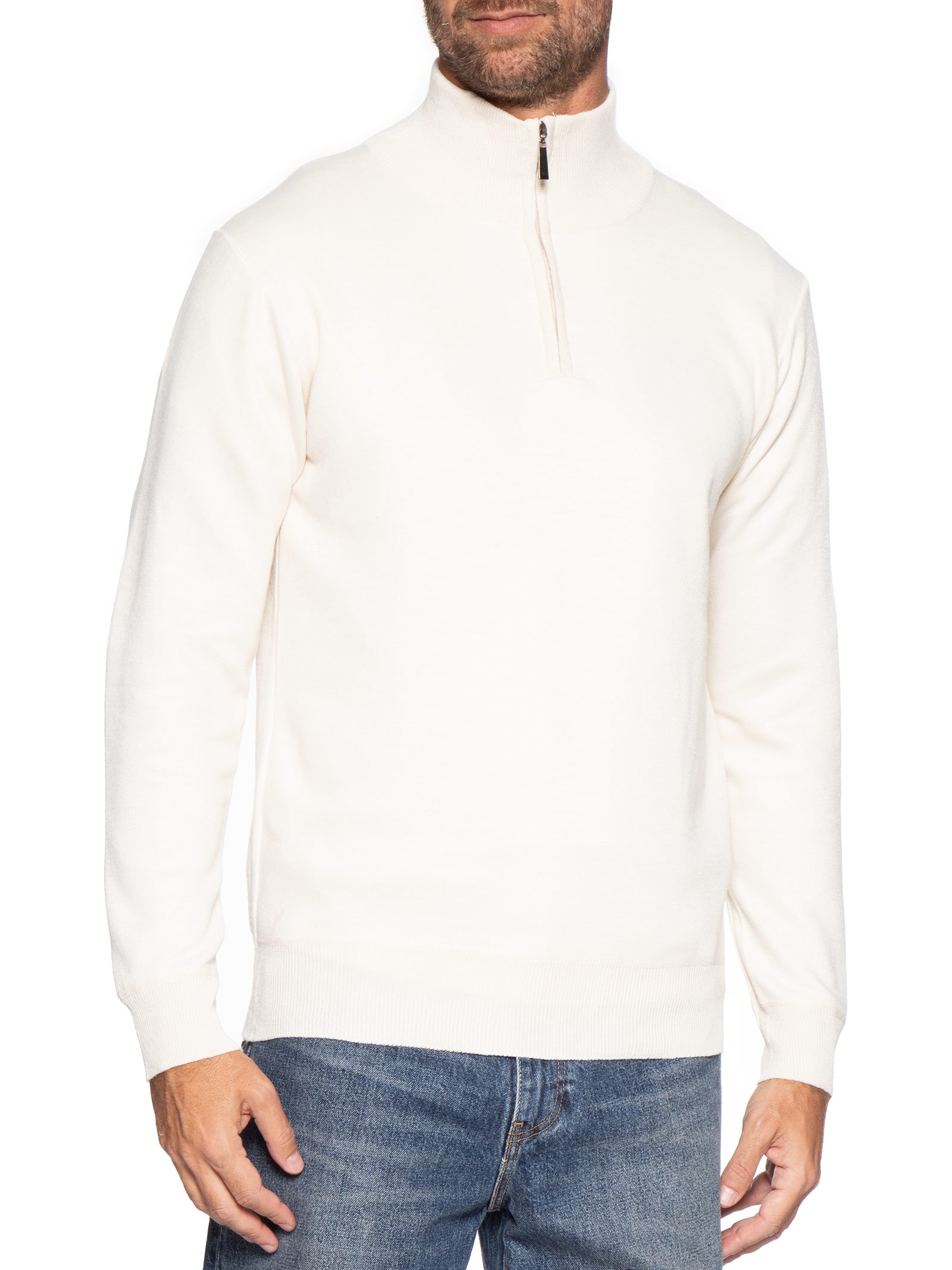 Tricot Masculino Gola Alta Meio Zíper Off White Basiq Men