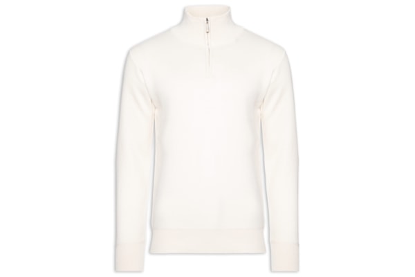 Tricot Masculino Gola Alta Meio Zíper - Off White