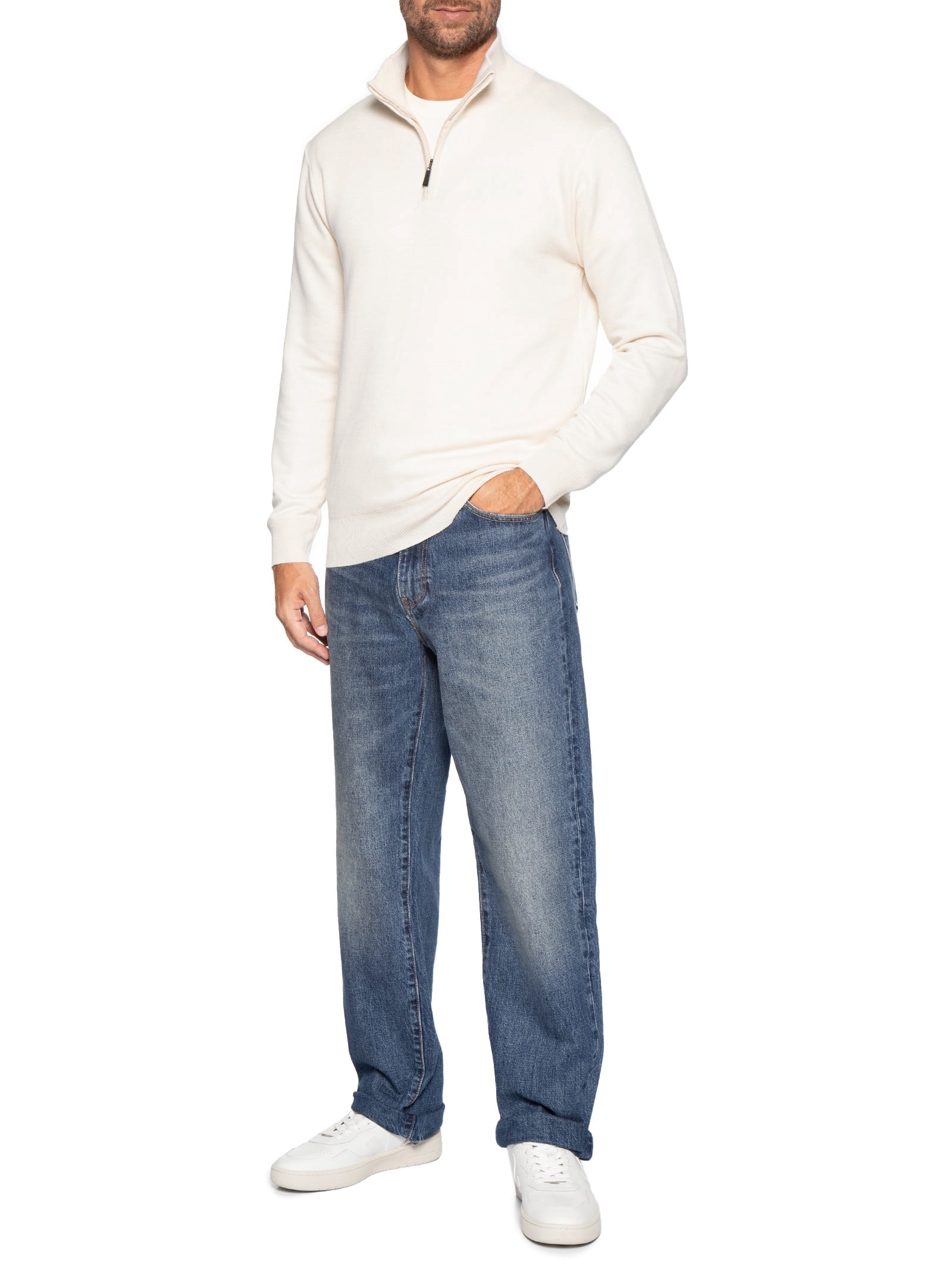 Tricot Masculino Gola Alta Meio Zíper Off White Basiq Men
