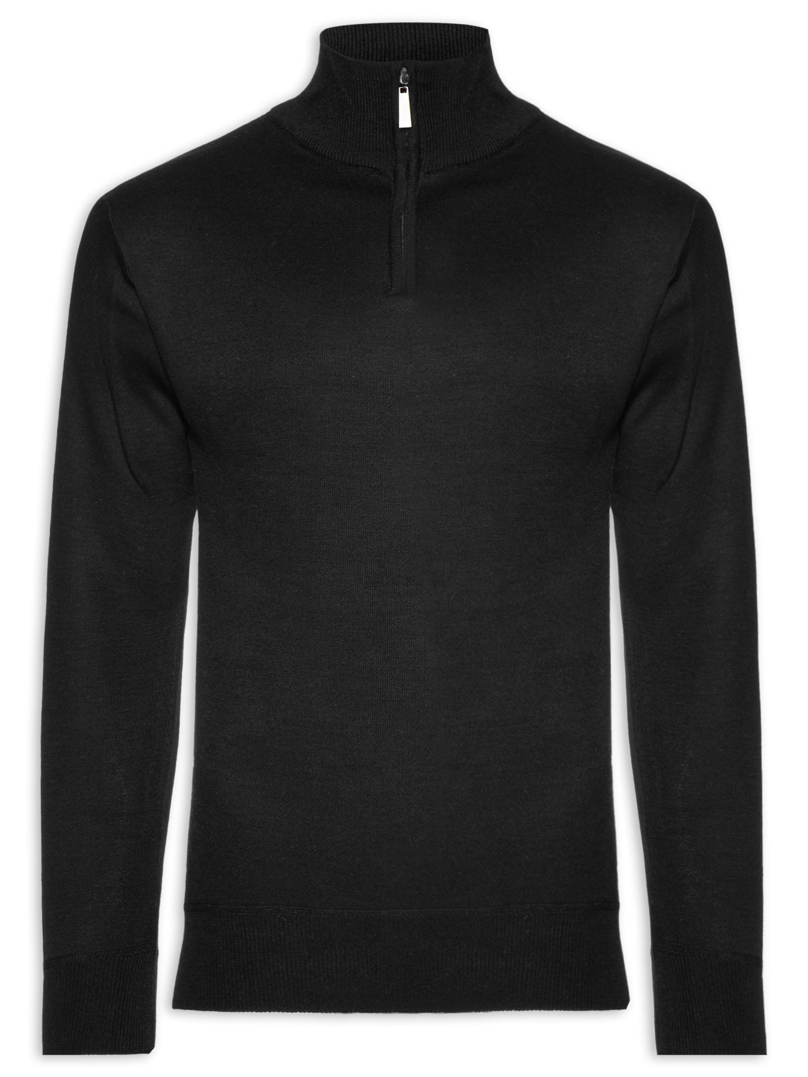 Tricot Masculino Gola Alta Meio Zíper Preto Basiq Men