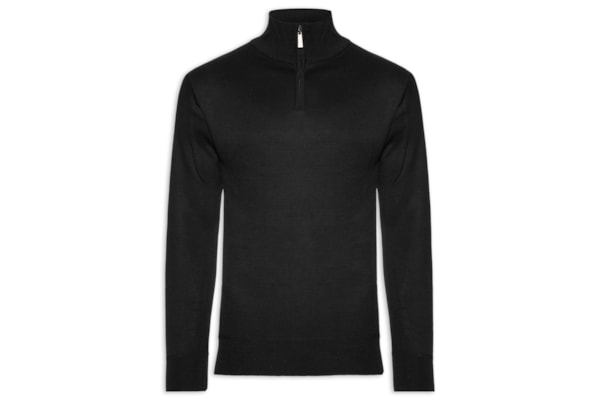 Tricot Masculino Gola Alta Meio Zíper - Preto