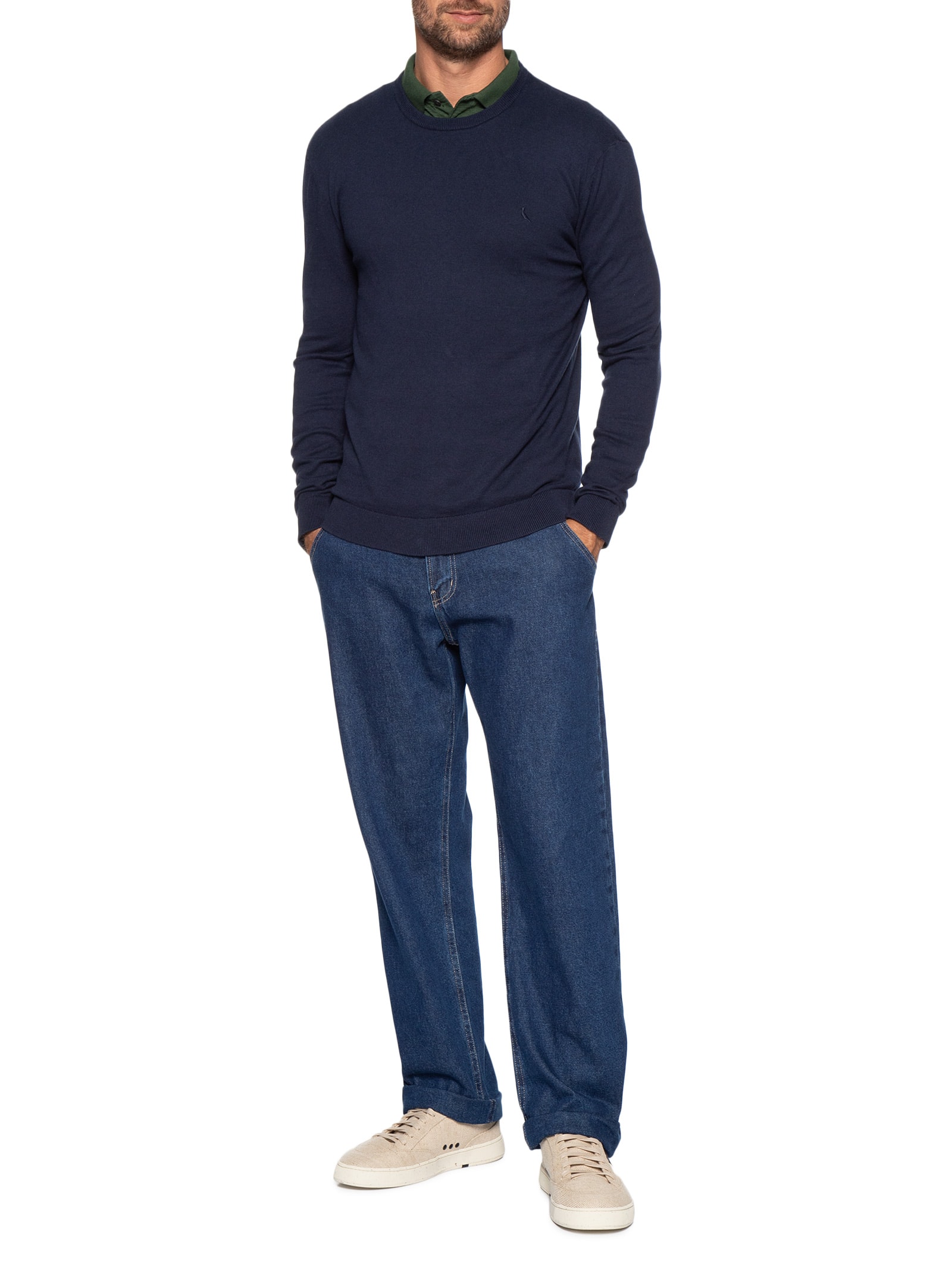 Tricot Masculino Gola Careca Azul Reserva