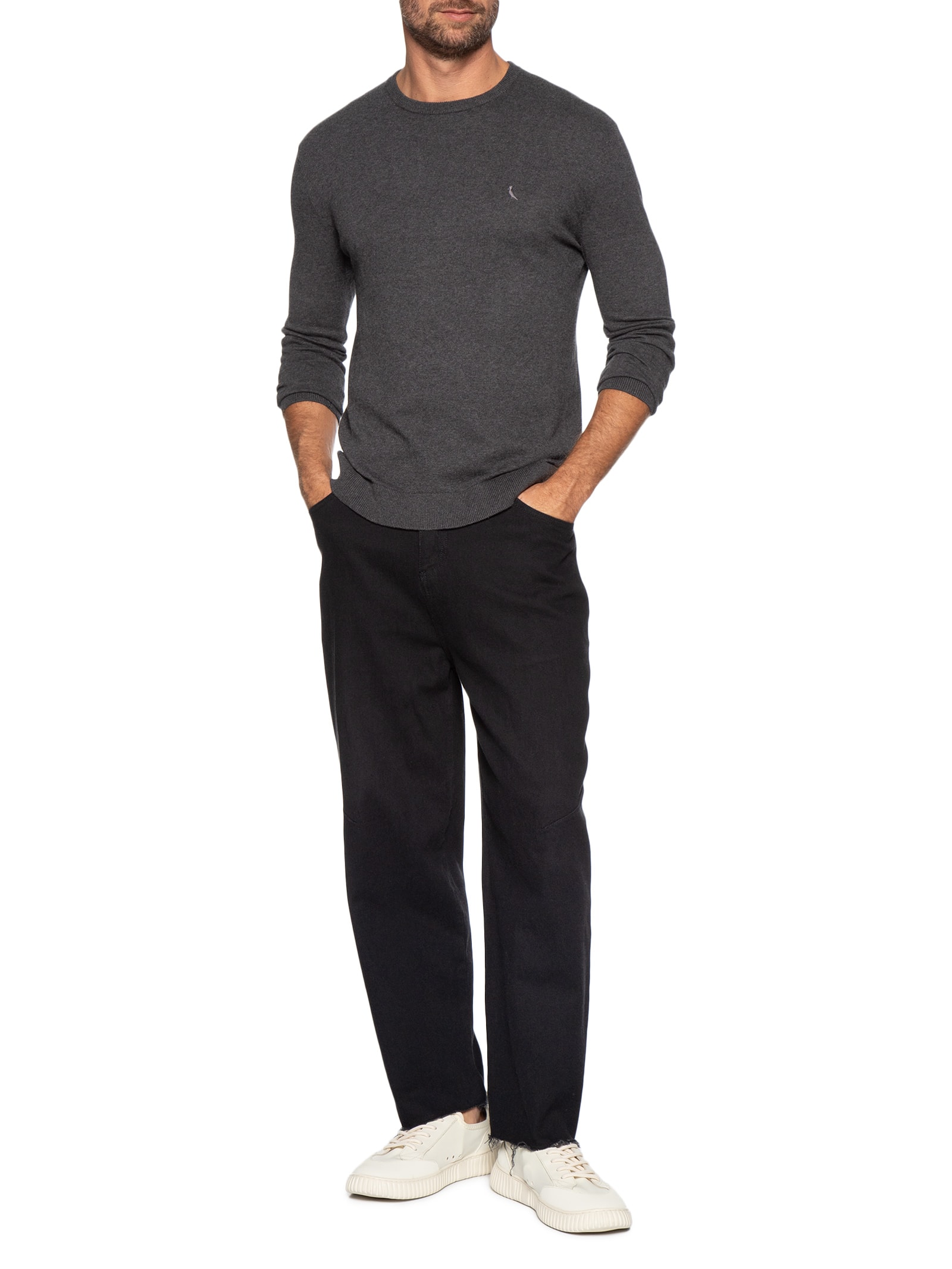 Tricot Masculino Gola Careca Cinza Reserva