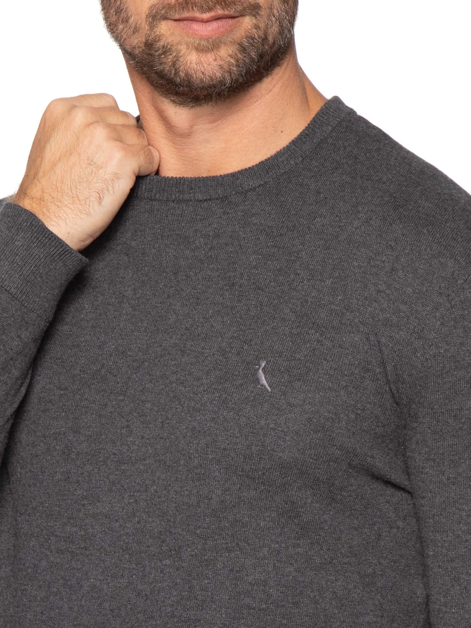 Tricot Masculino Gola Careca Cinza Reserva