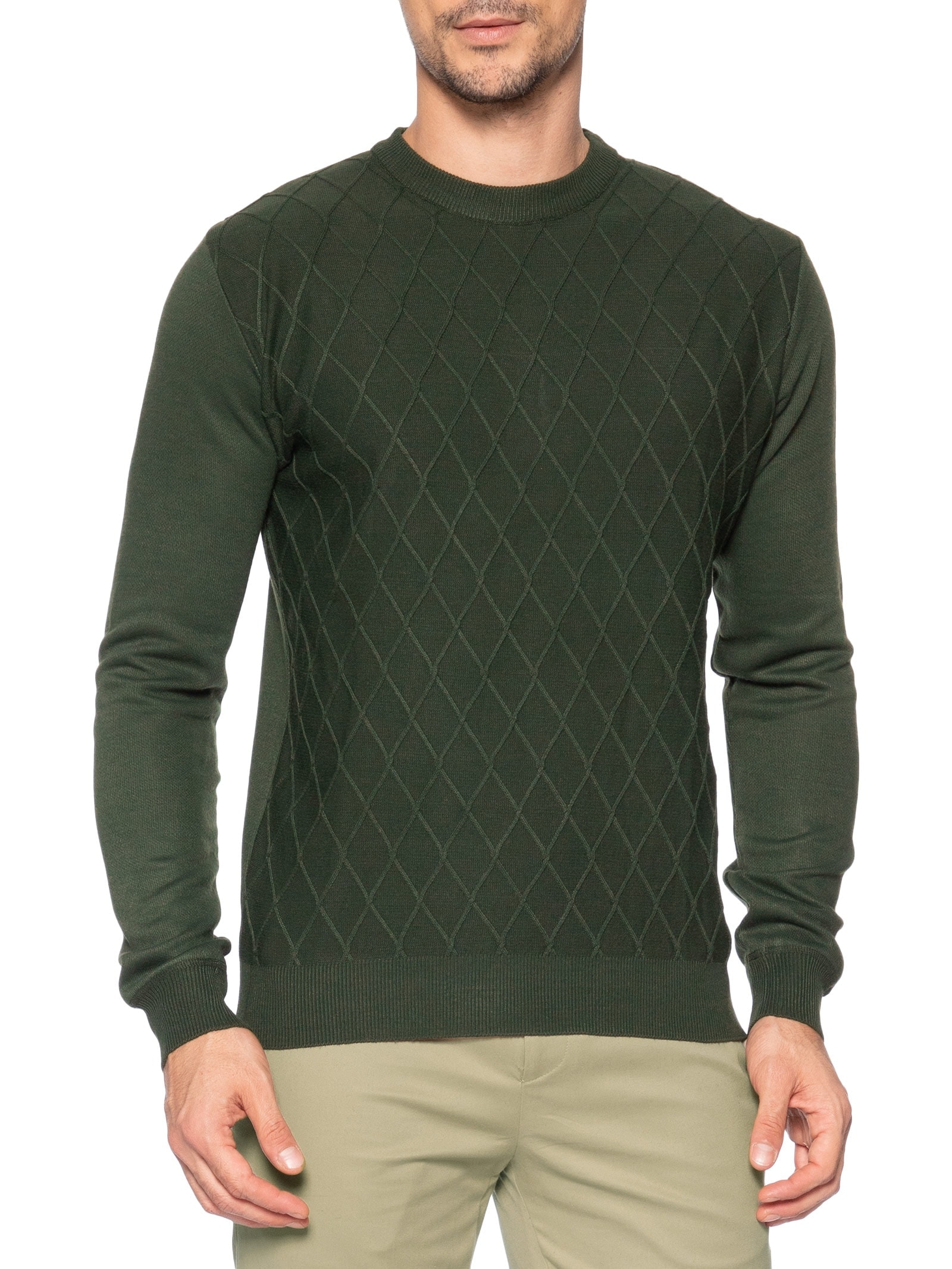 Tricot Masculino Gola Redonda Texturizado Bege '2 Essential