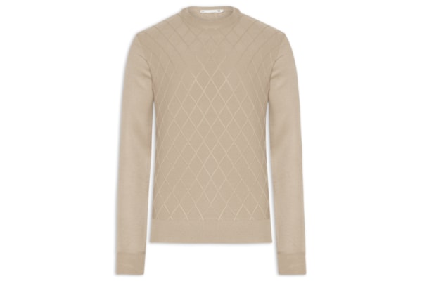 Tricot Masculino Gola Redonda Texturizado - Bege