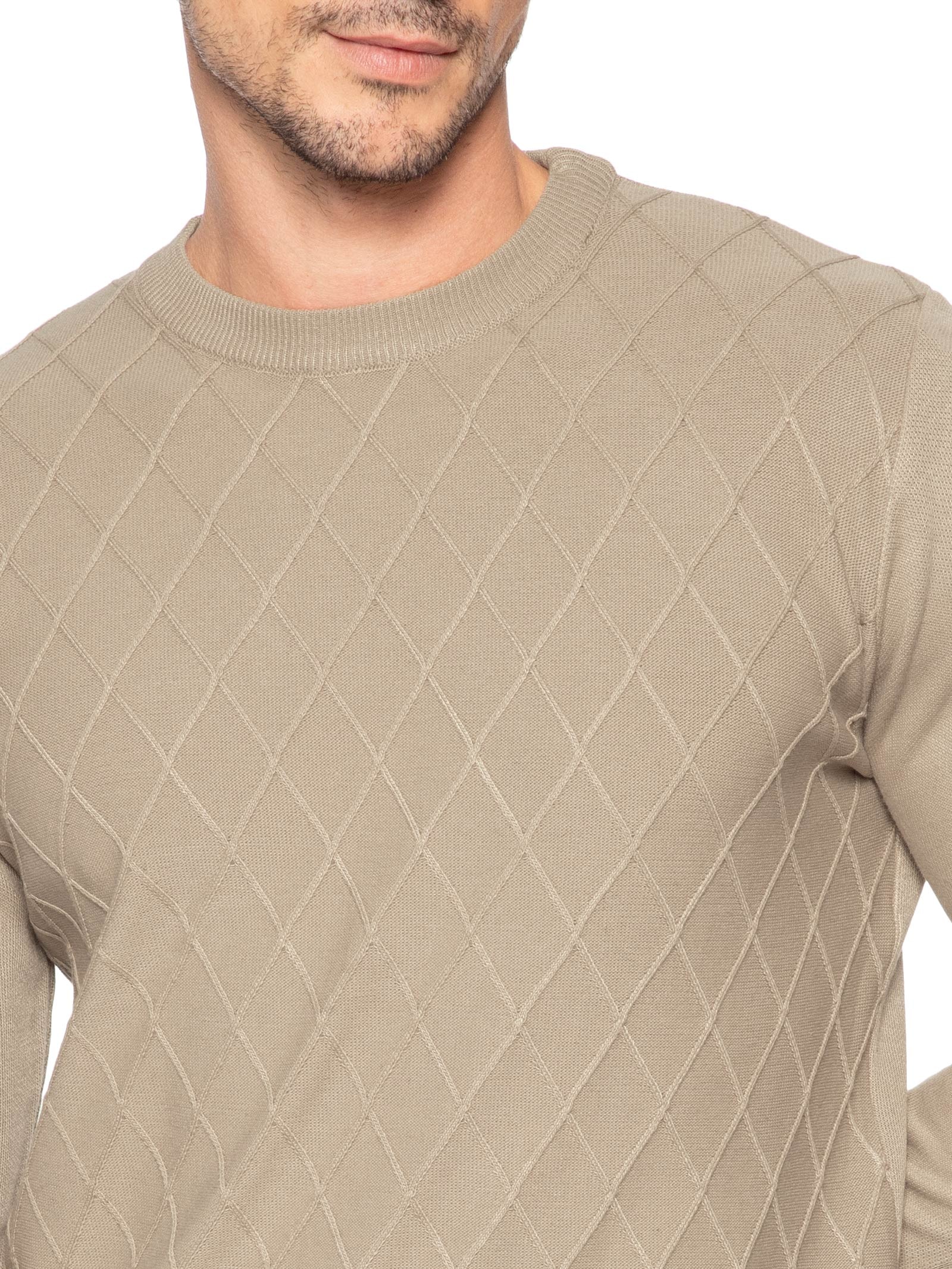 Tricot Masculino Gola Redonda Texturizado Bege '2 Essential
