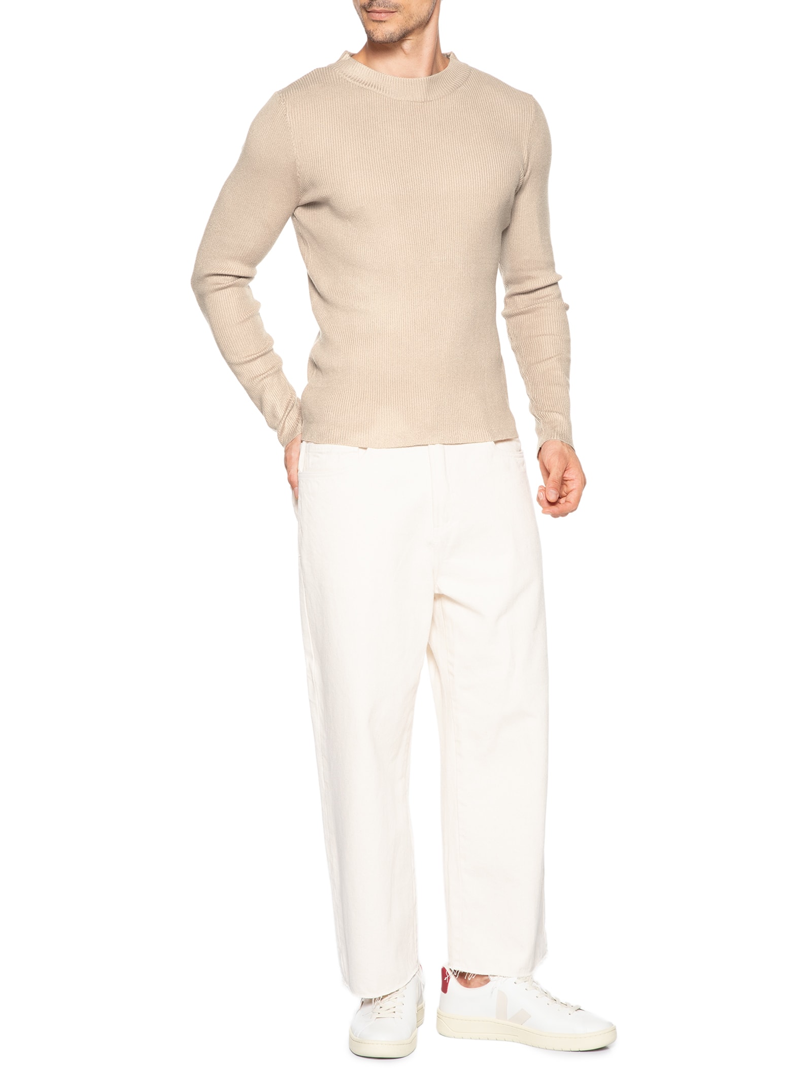 Tricot Masculino Gola Redonda Viscose Bege '2 Essential