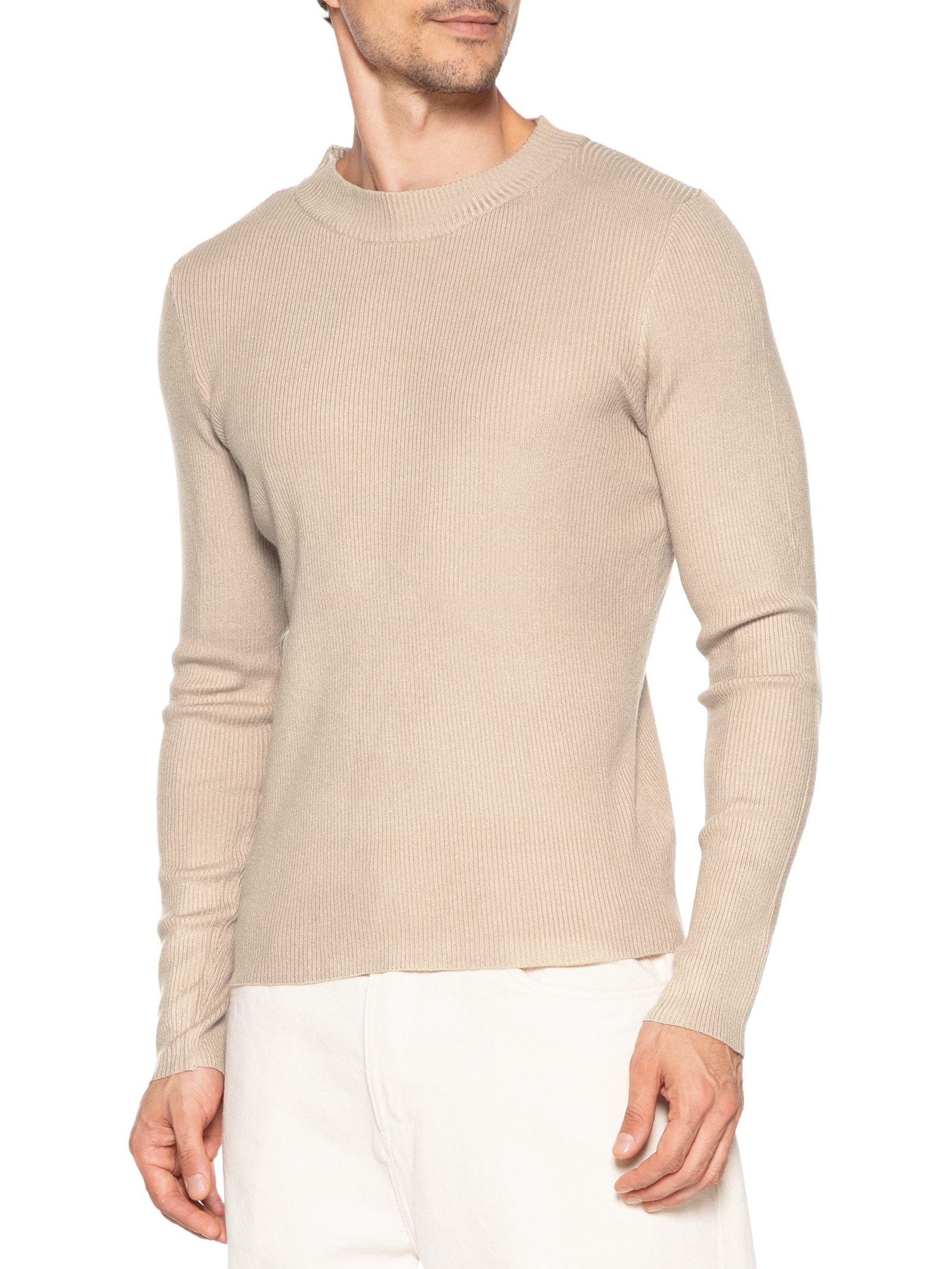 Tricot Masculino Gola Redonda Viscose Bege '2 Essential