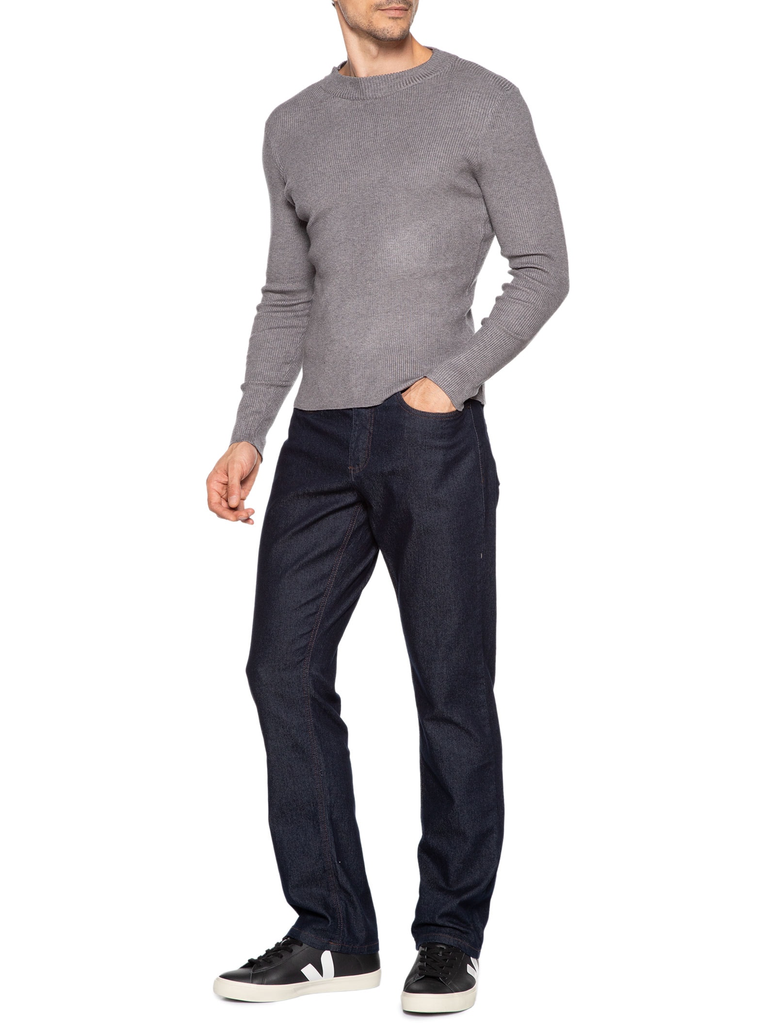 Tricot Masculino Gola Redonda Viscose Cinza '2 Essential