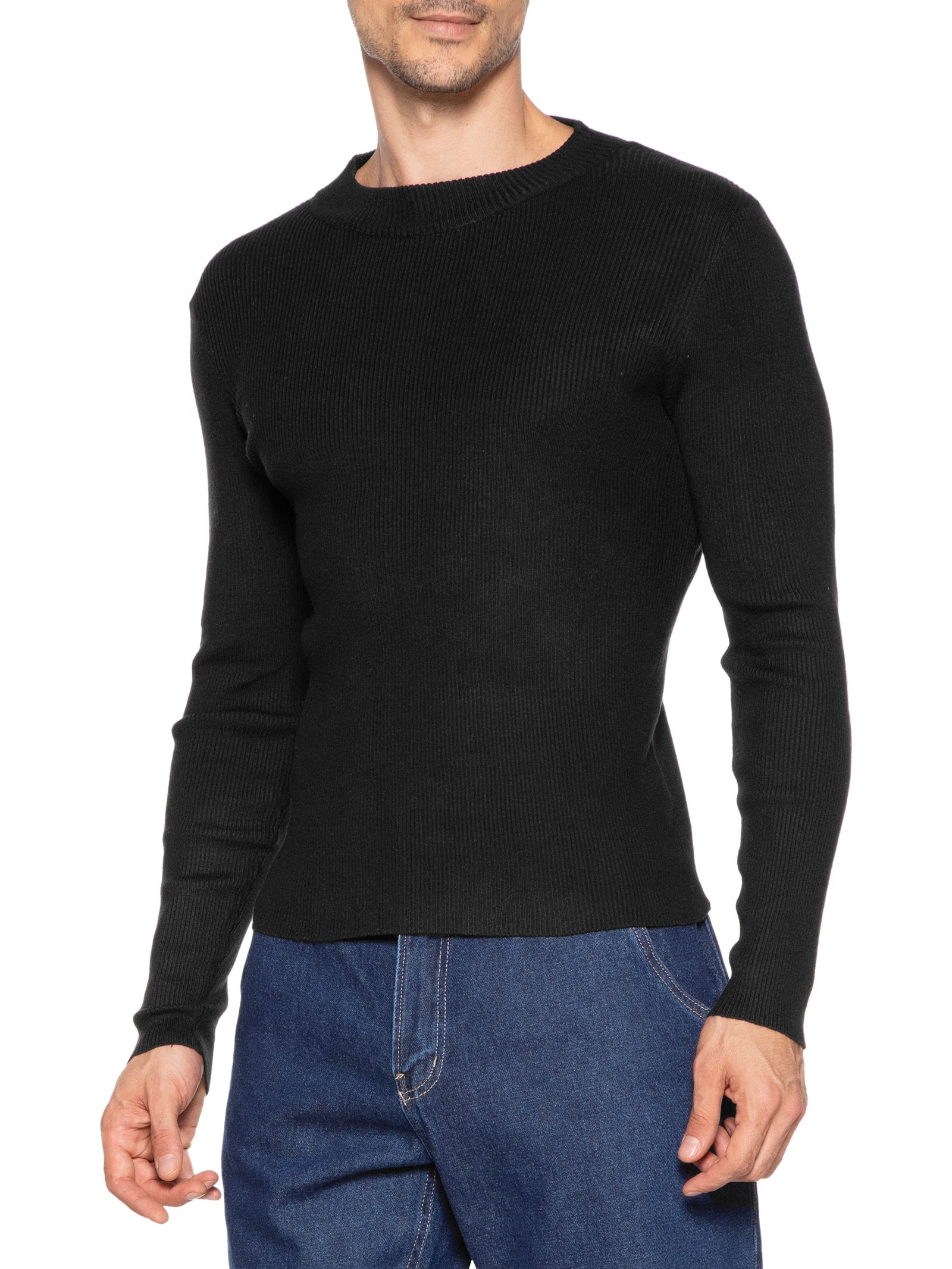 Tricot Masculino Gola Redonda Viscose Preto '2 Essential