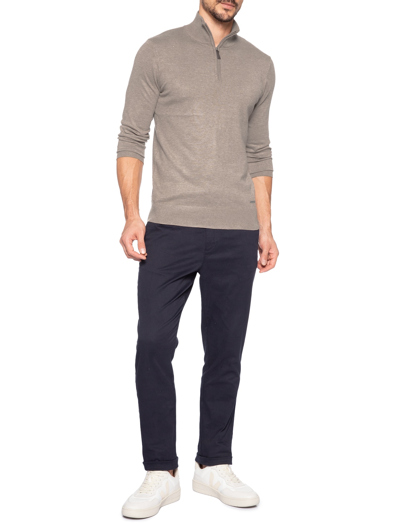 Tricot Masculino Meio Zíper Mescla Touch Cinza Reserva