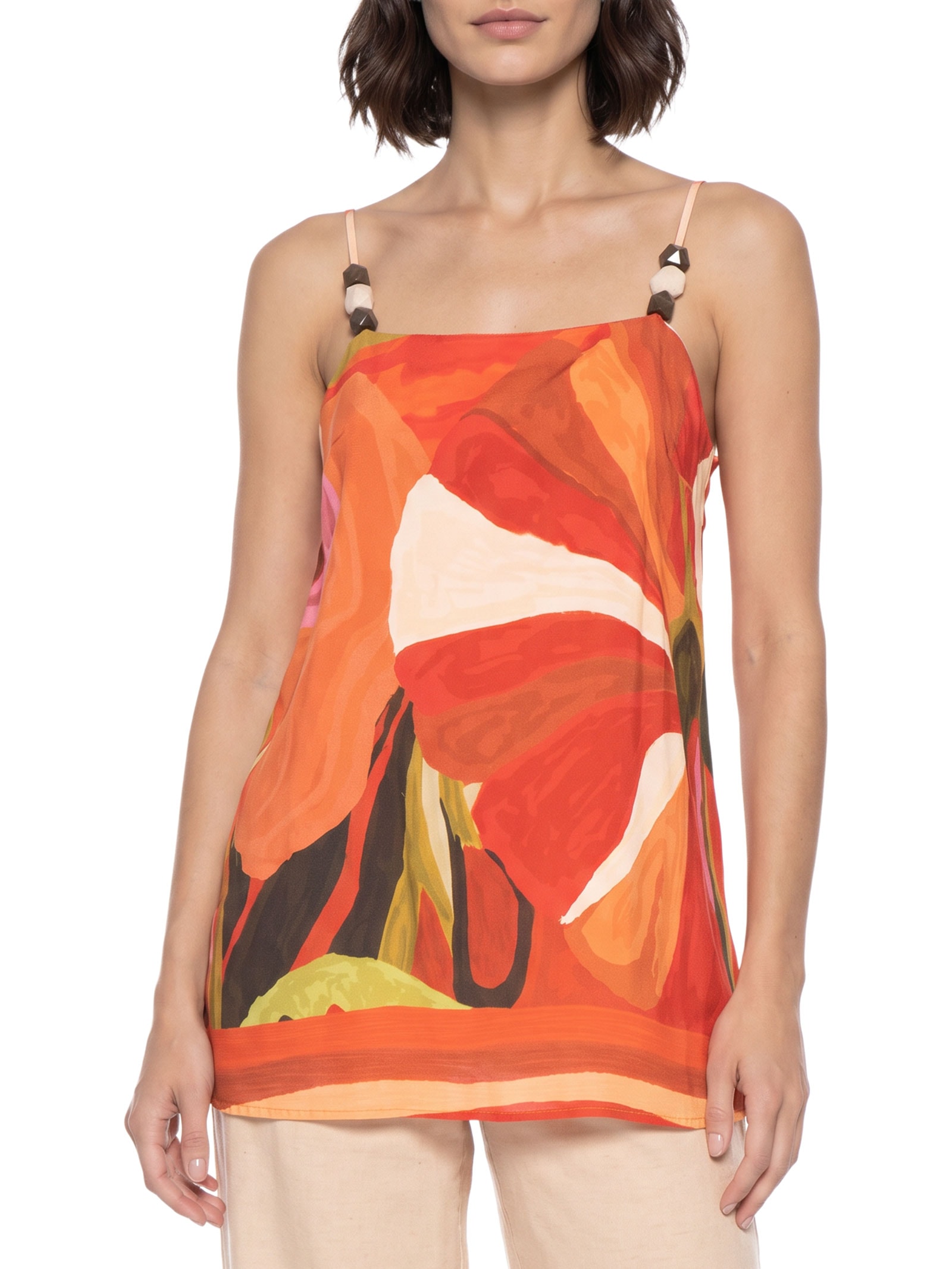 Túnica Estampada Detalhe Alça – Laranja Cacay