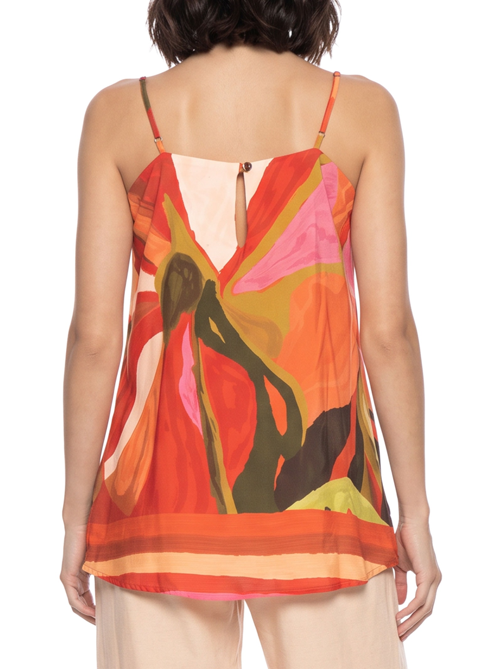 Túnica Estampada Detalhe Alça – Laranja Cacay