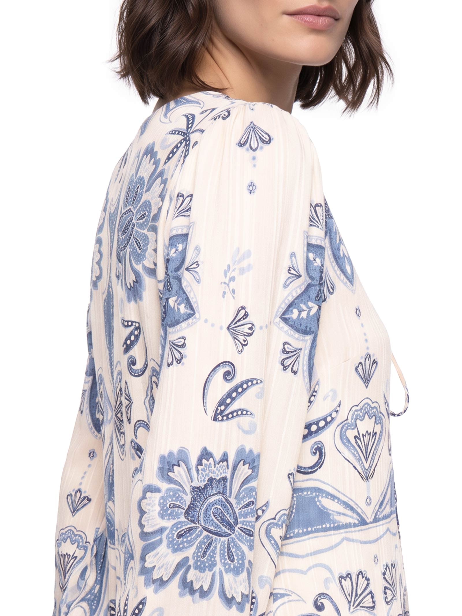 Túnica Estampada Lace Up Branco Cacay