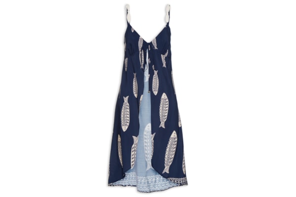 Túnica Feminina Alongada Amarração Frontal Estampada - Azul