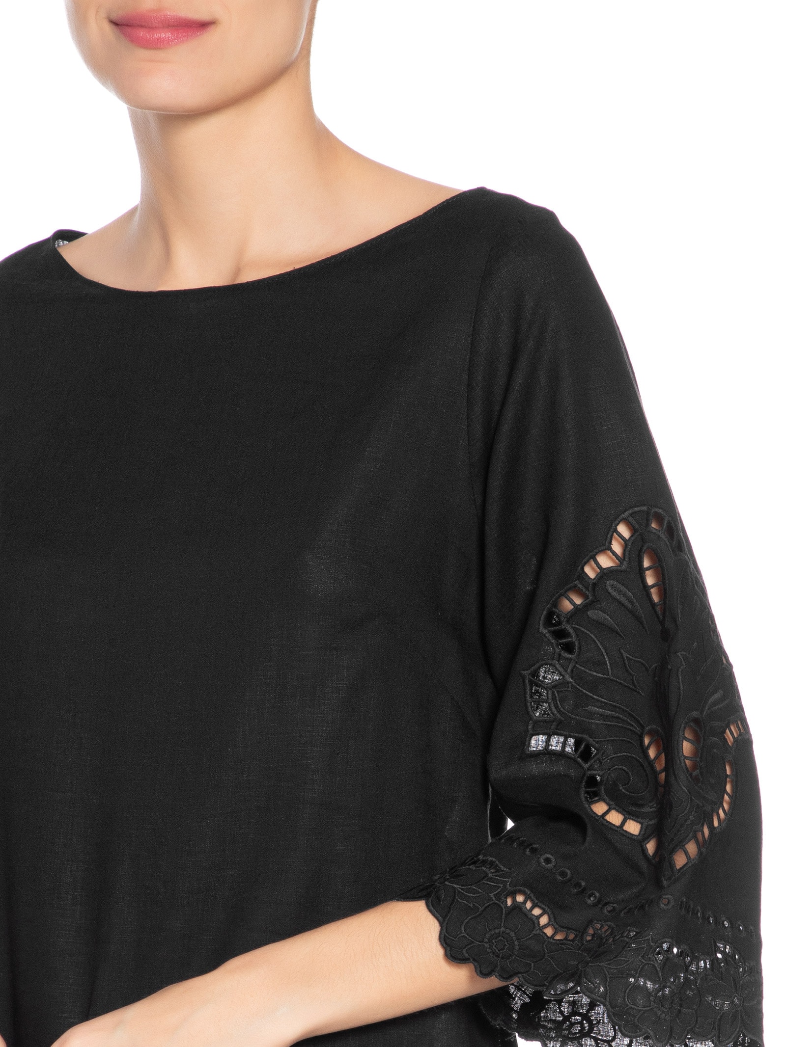 Túnica Feminina Bordado Bloom Preto Maria Filó