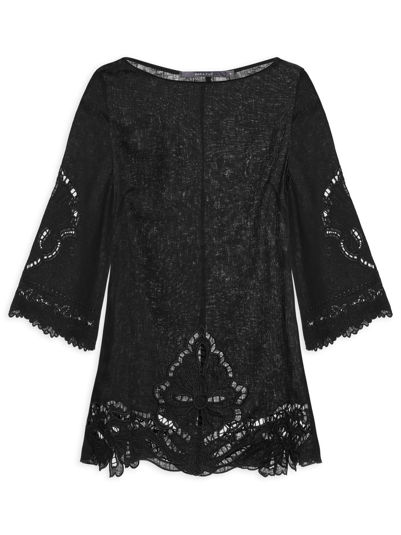 Túnica Feminina Bordado Bloom Preto Maria Filó