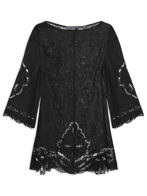Túnica Feminina Bordado Bloom – Preto