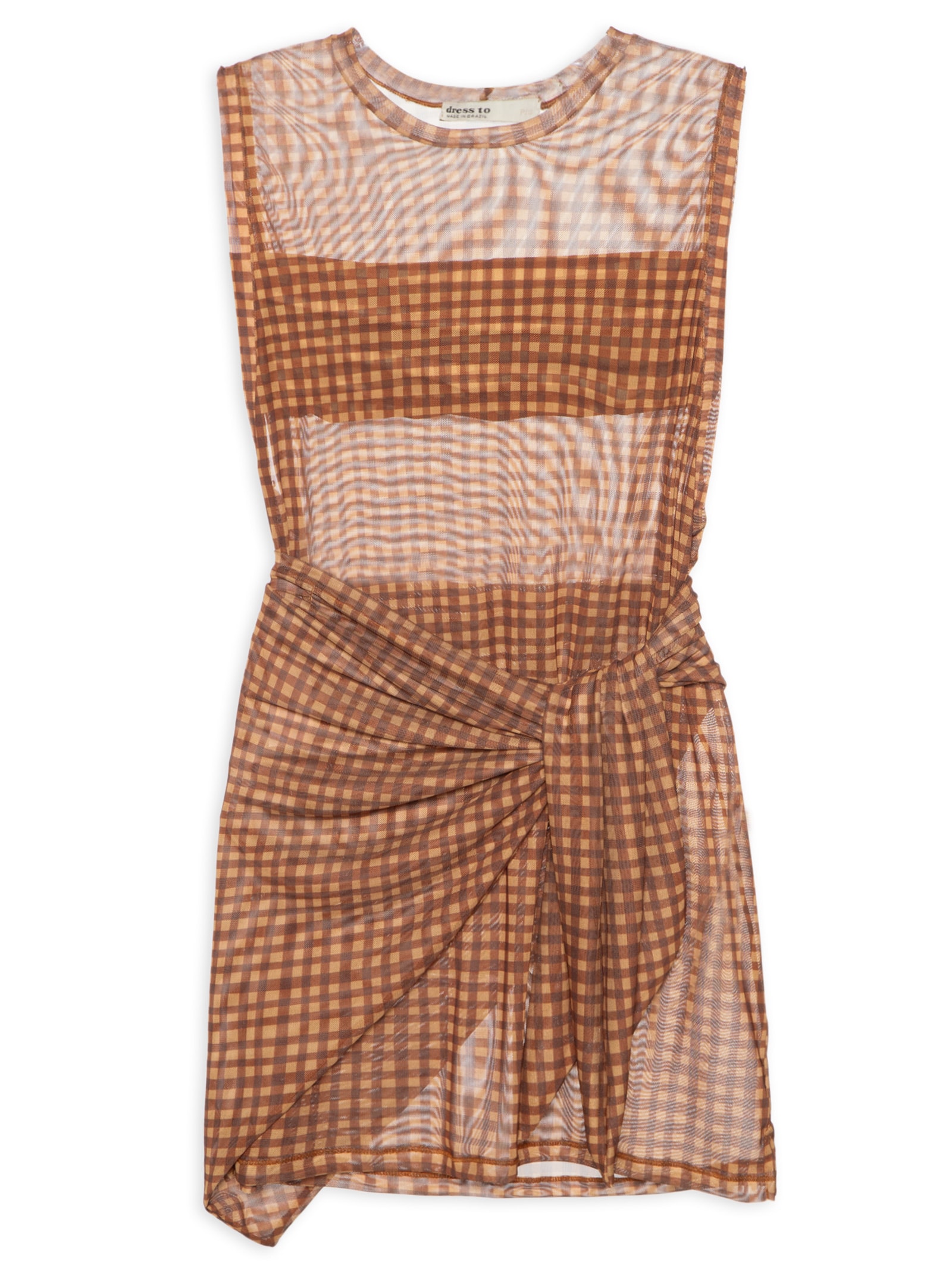 Túnica Feminina Com Lenço Estampa Vichy Marrom Dress To