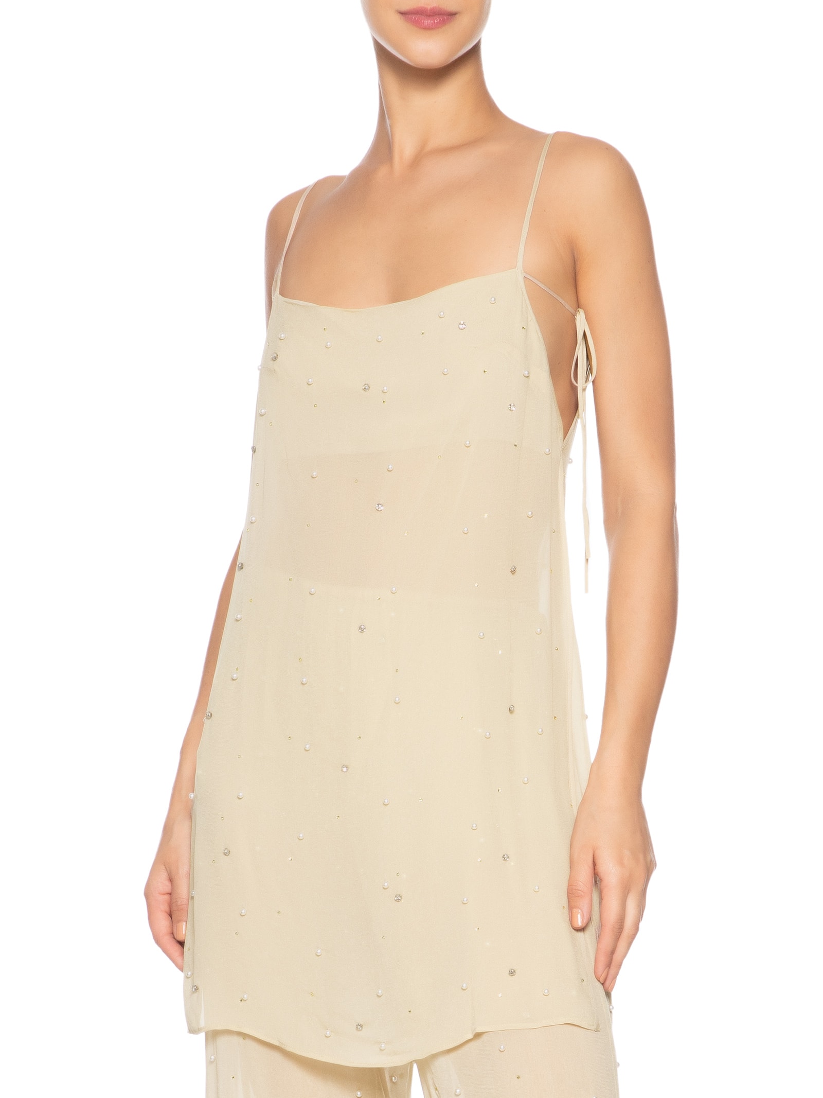 Túnica Feminina Com Pérolas E Brilhos Bege Animale