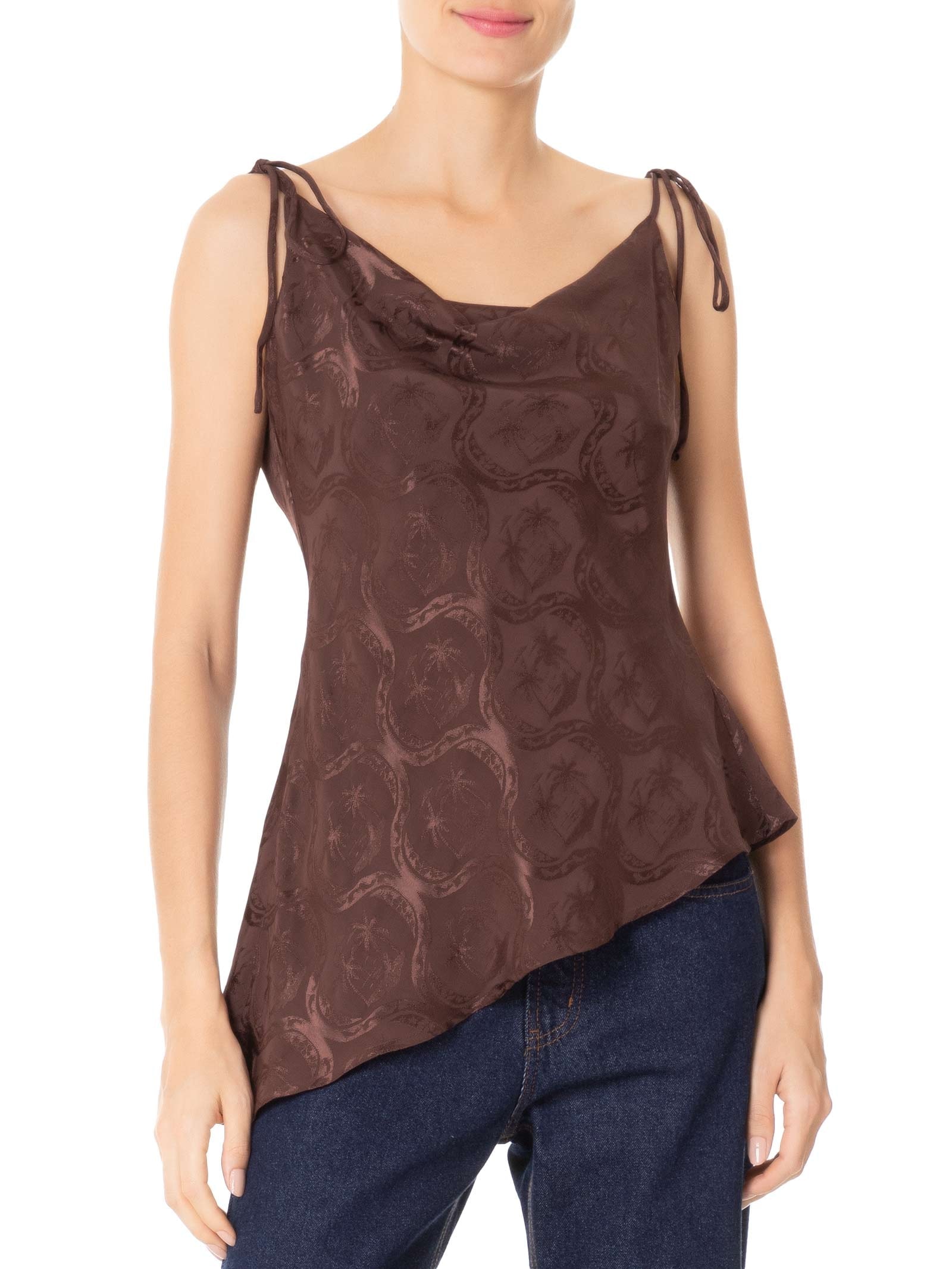 Tunica Feminina Jacquard Lembrança de Verão Marrom Farm