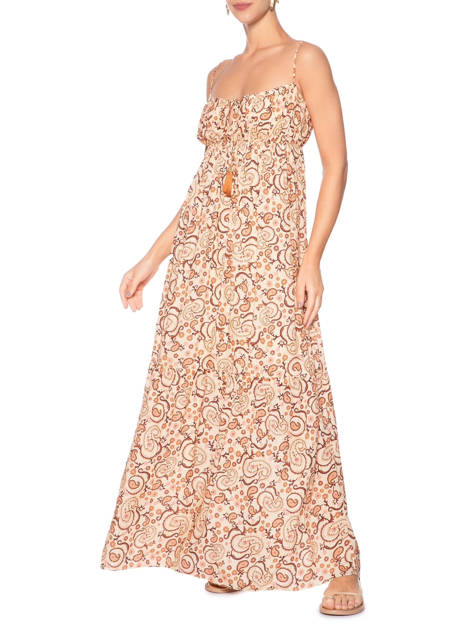 Vesido Cropped Lurex Estampa Suspiro Bege Dress To