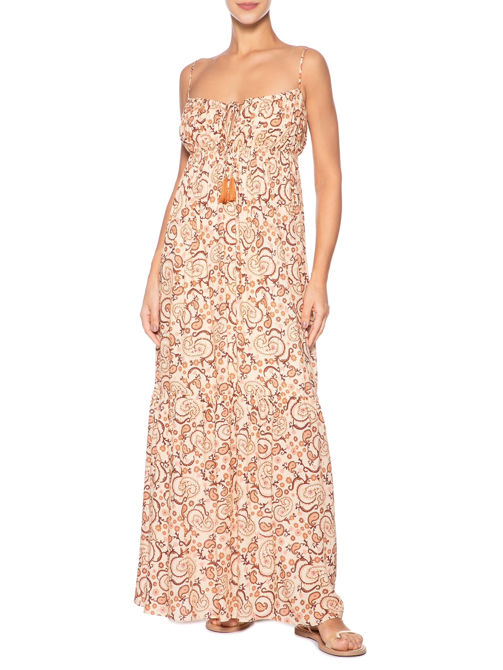 Vesido Cropped Lurex Estampa Suspiro Bege Dress To