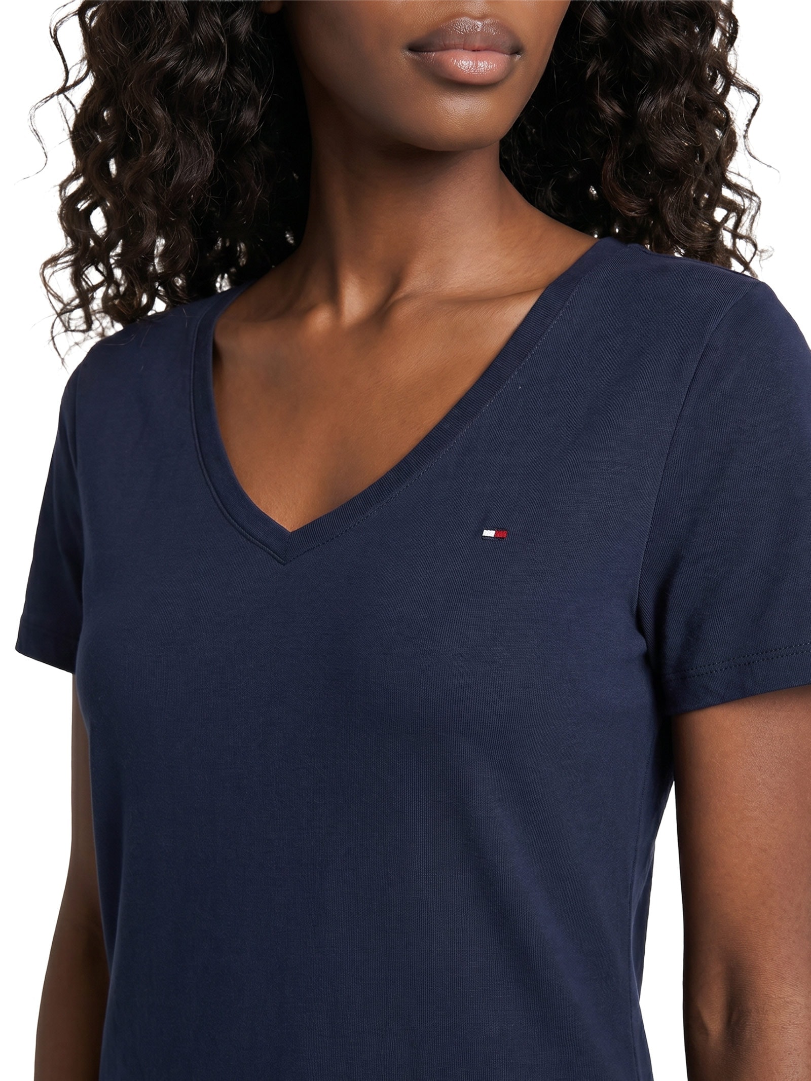 Vestido 1x1 Rib Solid V-Nk S/S Tee Azul Tommy Hilfiger
