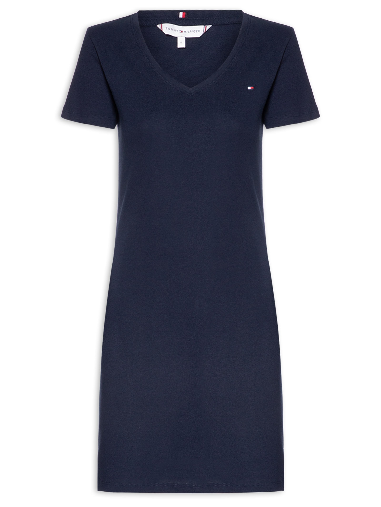 Vestido 1x1 Rib Solid V-Nk S/S Tee Azul Tommy Hilfiger