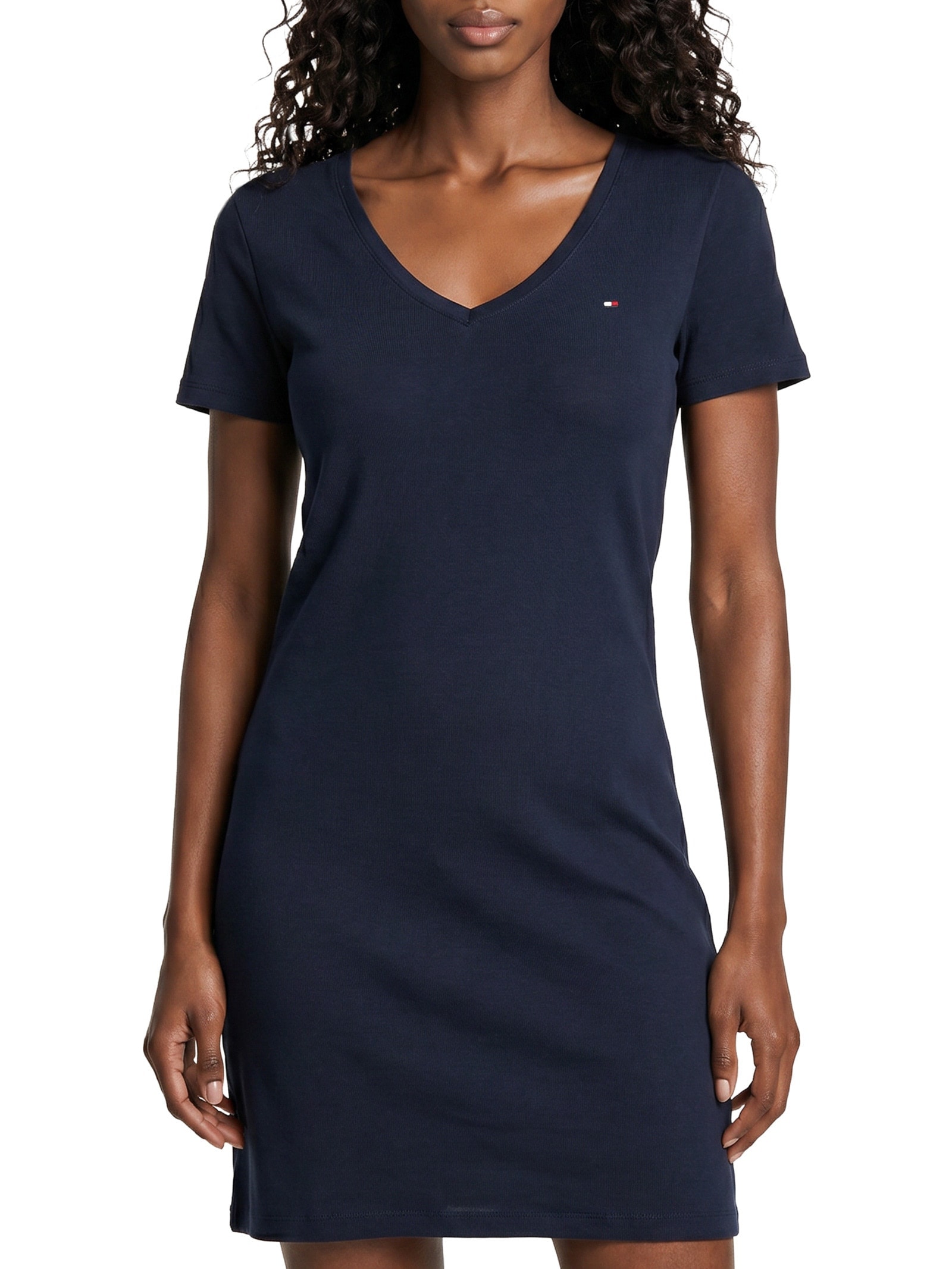 Vestido 1x1 Rib Solid V-Nk S/S Tee Azul Tommy Hilfiger