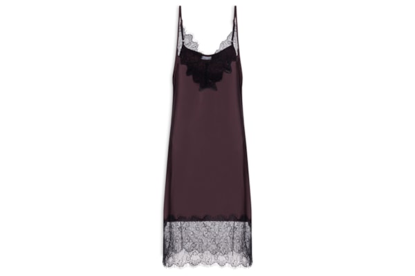 Vestido Acetinado Com Renda - Marrom