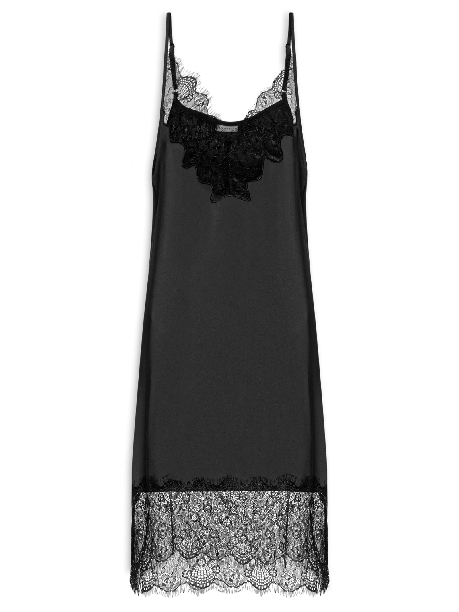 Vestido Acetinado Com Renda Preto Market 33