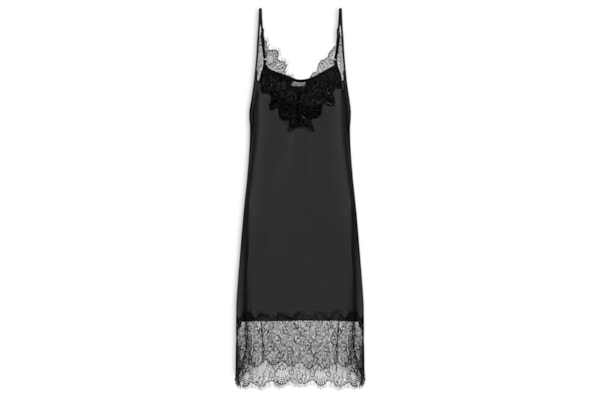 Vestido Acetinado Com Renda - Preto