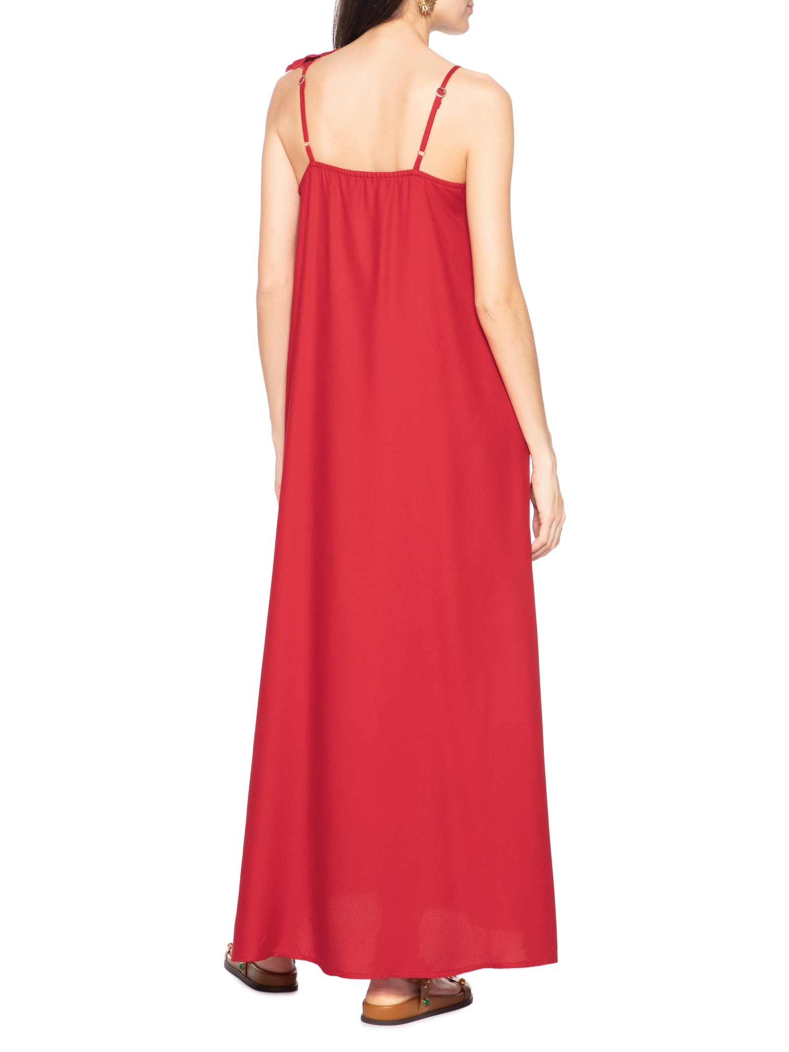 Vestido Alça Aplique Flor Vermelho Cacay